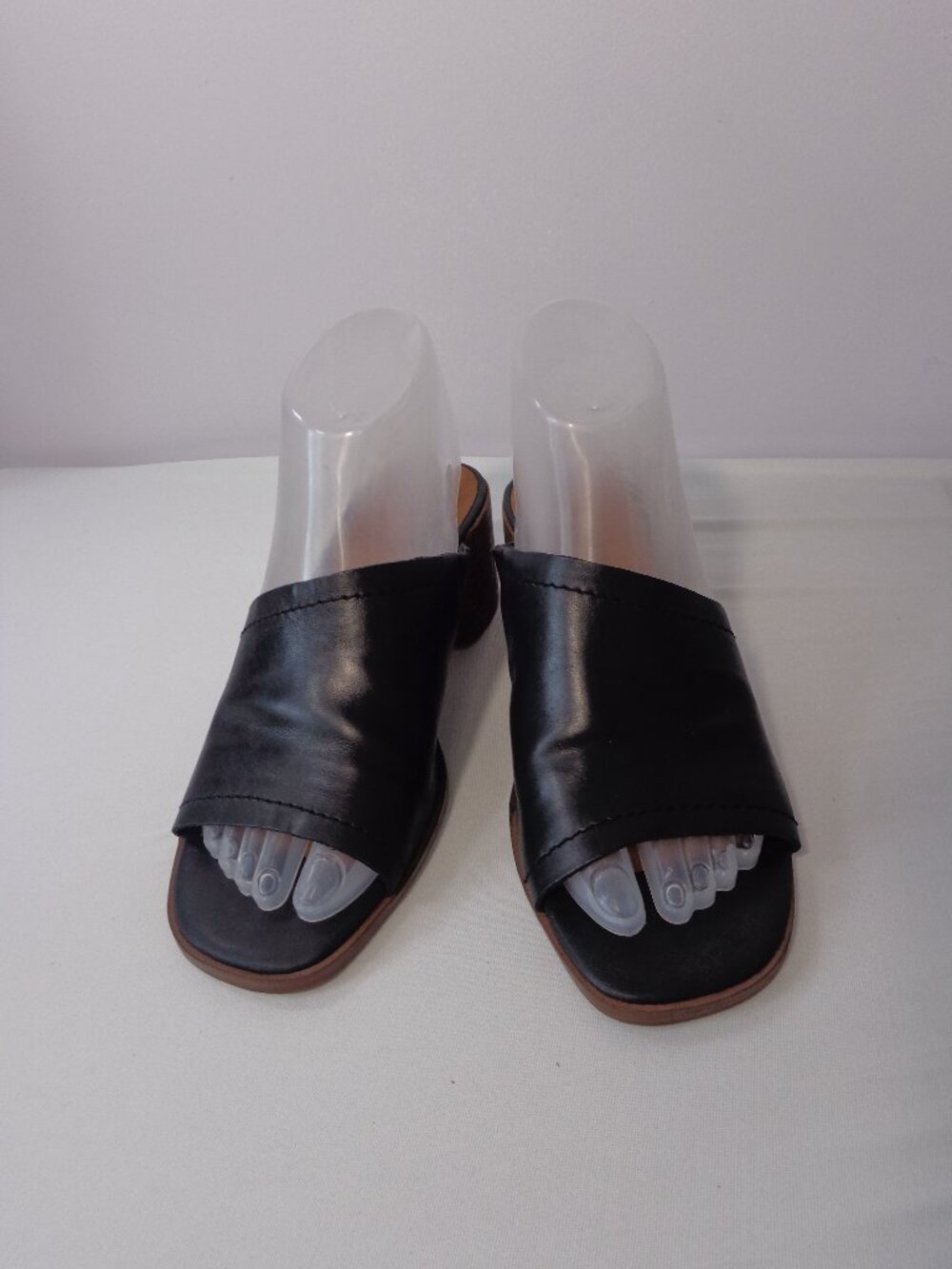 Lucky Brand Jamira Black Leather Mule Slide Block Heel Sandals Women's Size 6.5M